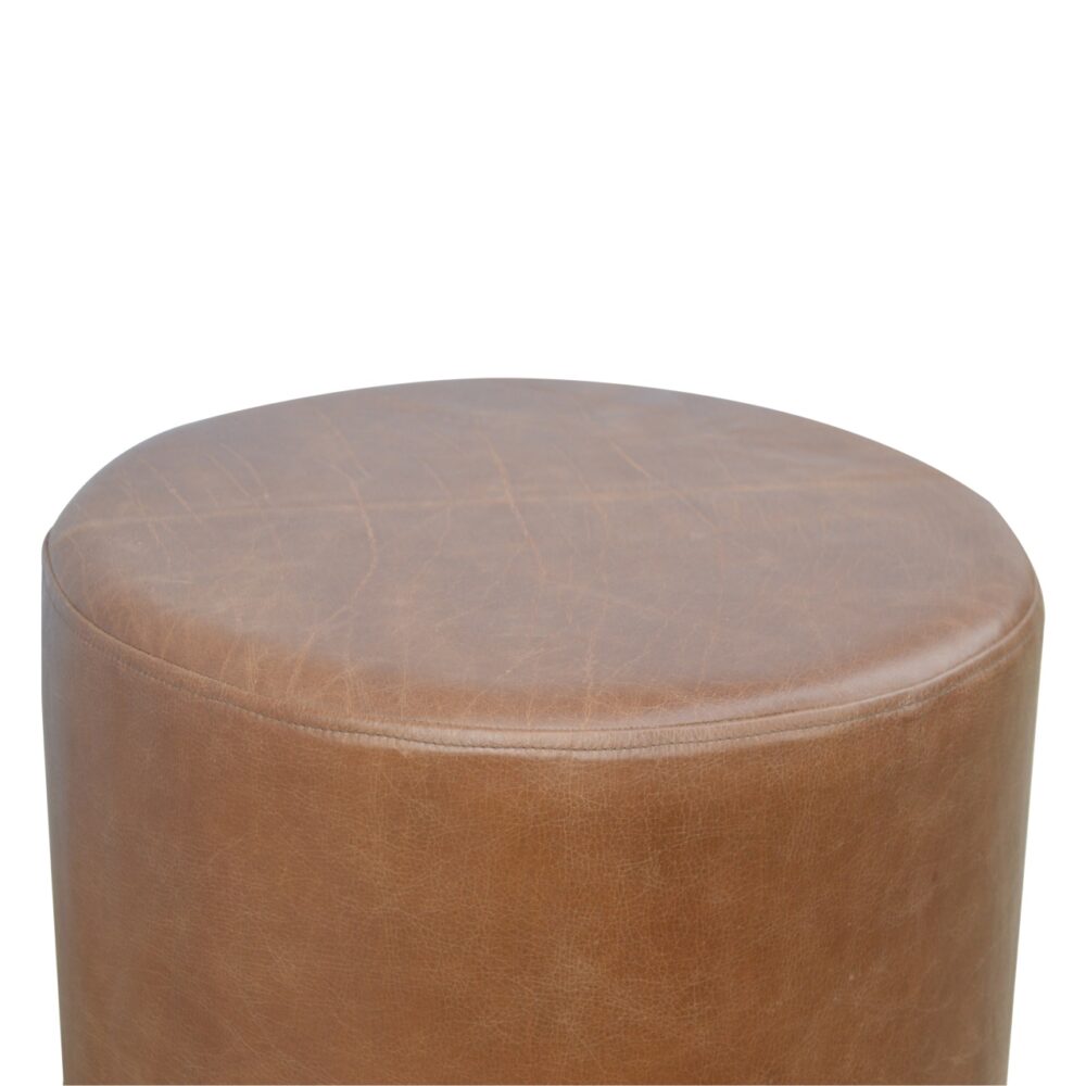Brown Buffalo Leather Footstool with Gold Base for resell