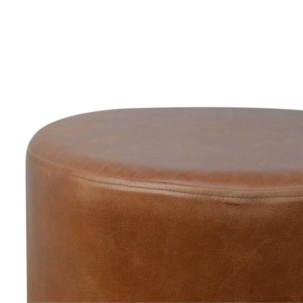 Brown Buffalo Leather Footstool with Gold Base dropshipping