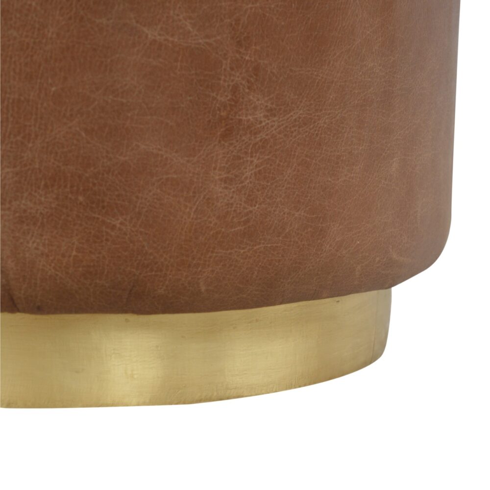 wholesale Brown Buffalo Leather Footstool with Gold Base for resale