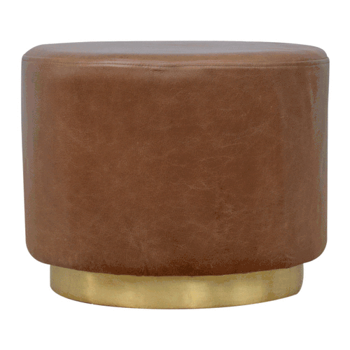 Brown Buffalo Leather Footstool with Gold Base for reselling