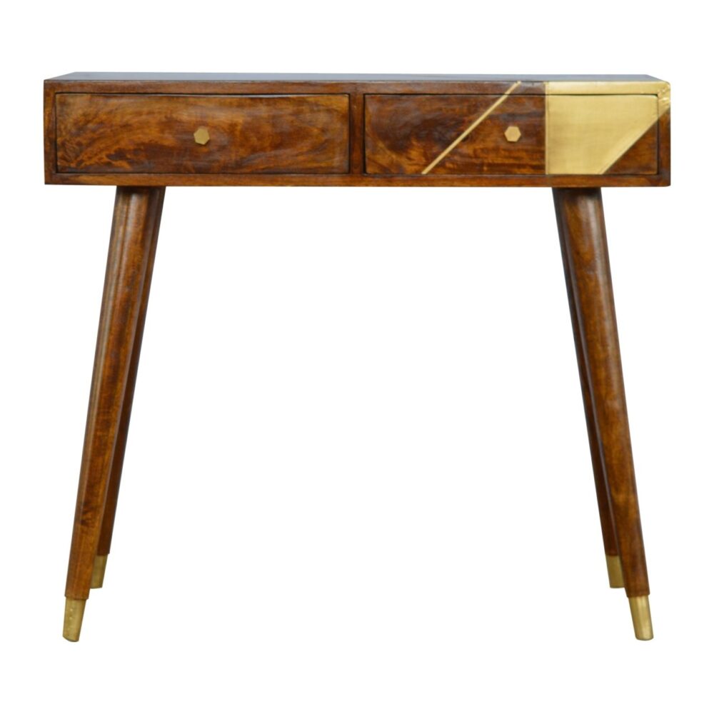 Gold Geometric Chestnut Console Table for resale