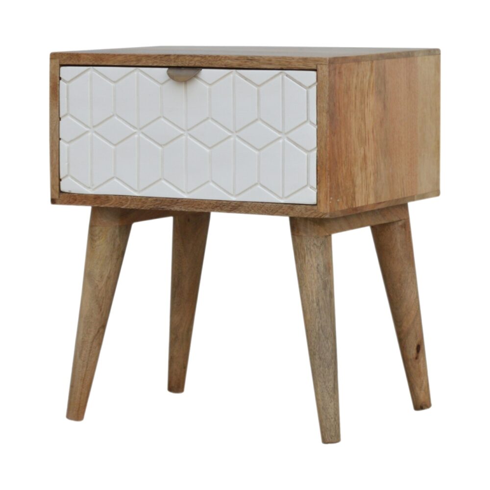 IN446 - Sleek White Carved Bedside wholesalers