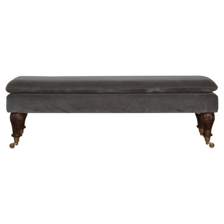 Grey Velvet Bench with Castor Feet for resale