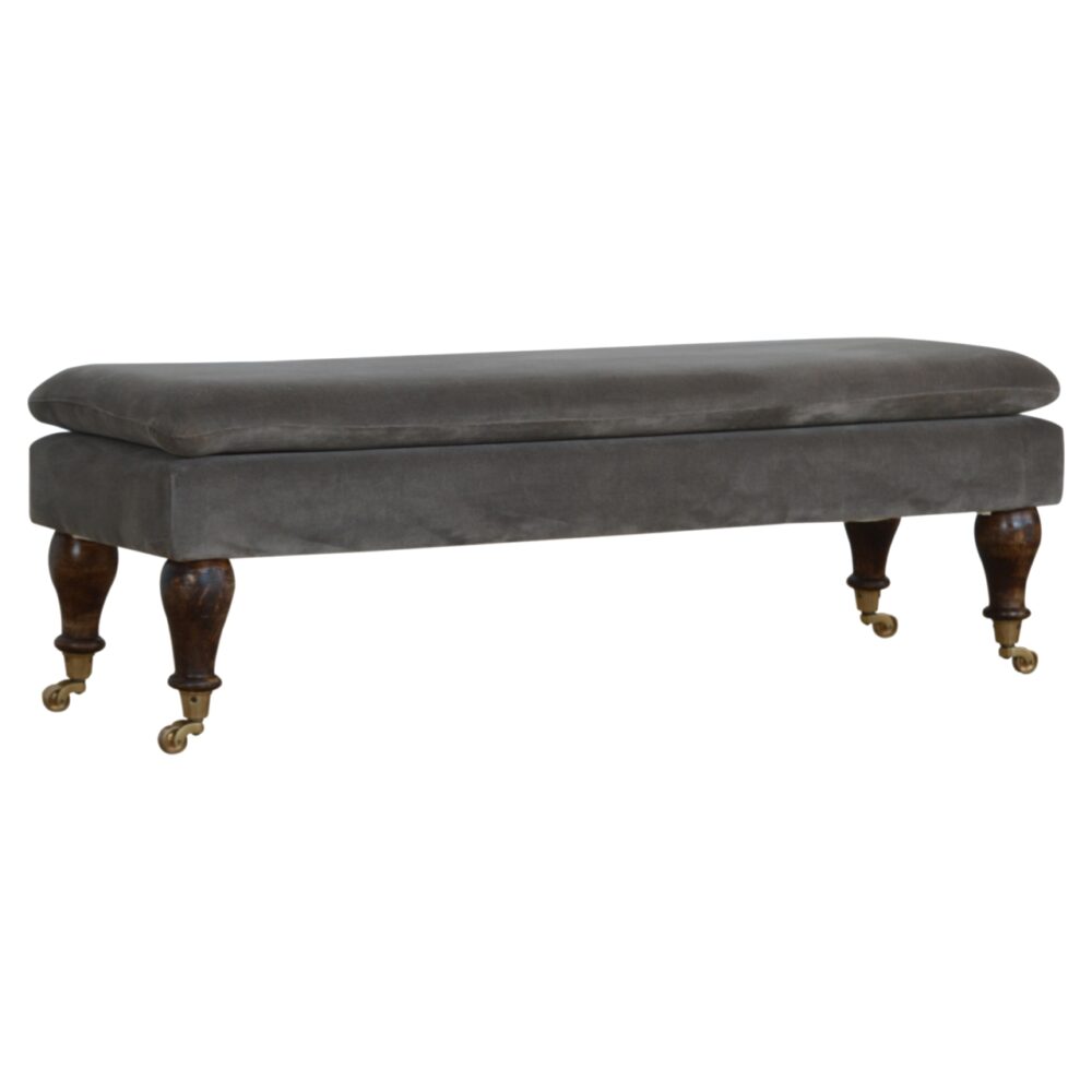 Grey Velvet Bench with Castor Feet wholesalers