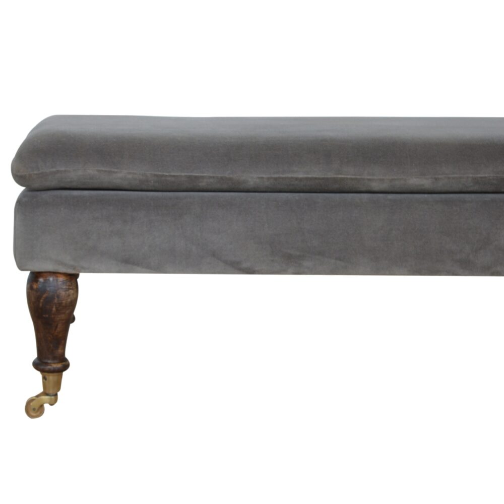 Grey Velvet Bench with Castor Feet dropshipping