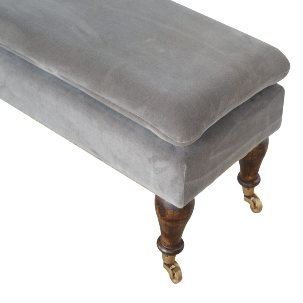 Grey Velvet Bench with Castor Feet for resell