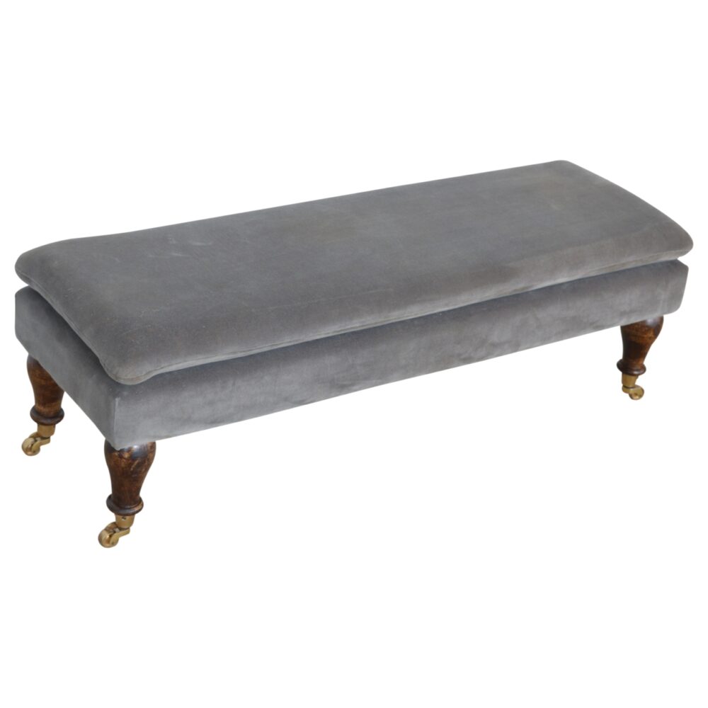 Grey Velvet Bench with Castor Feet for reselling