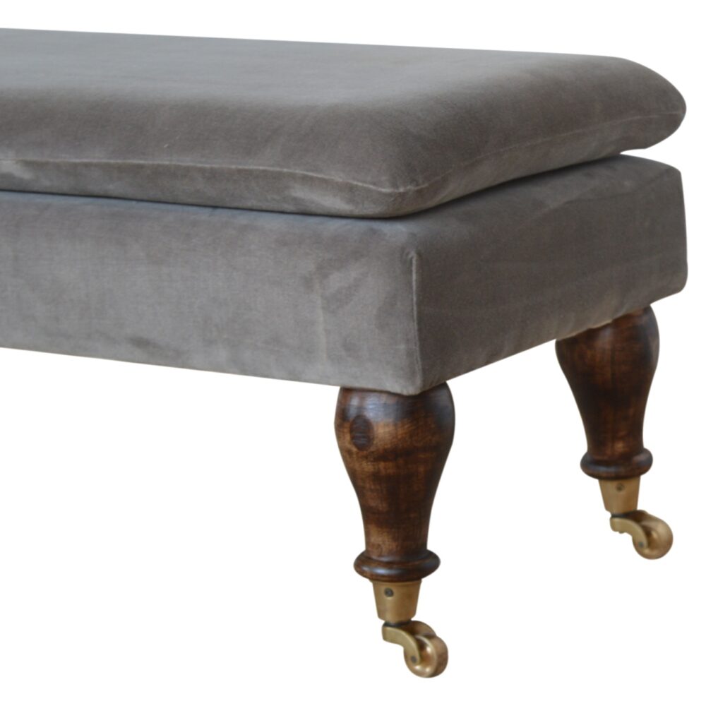 Grey Velvet Bench with Castor Feet for wholesale