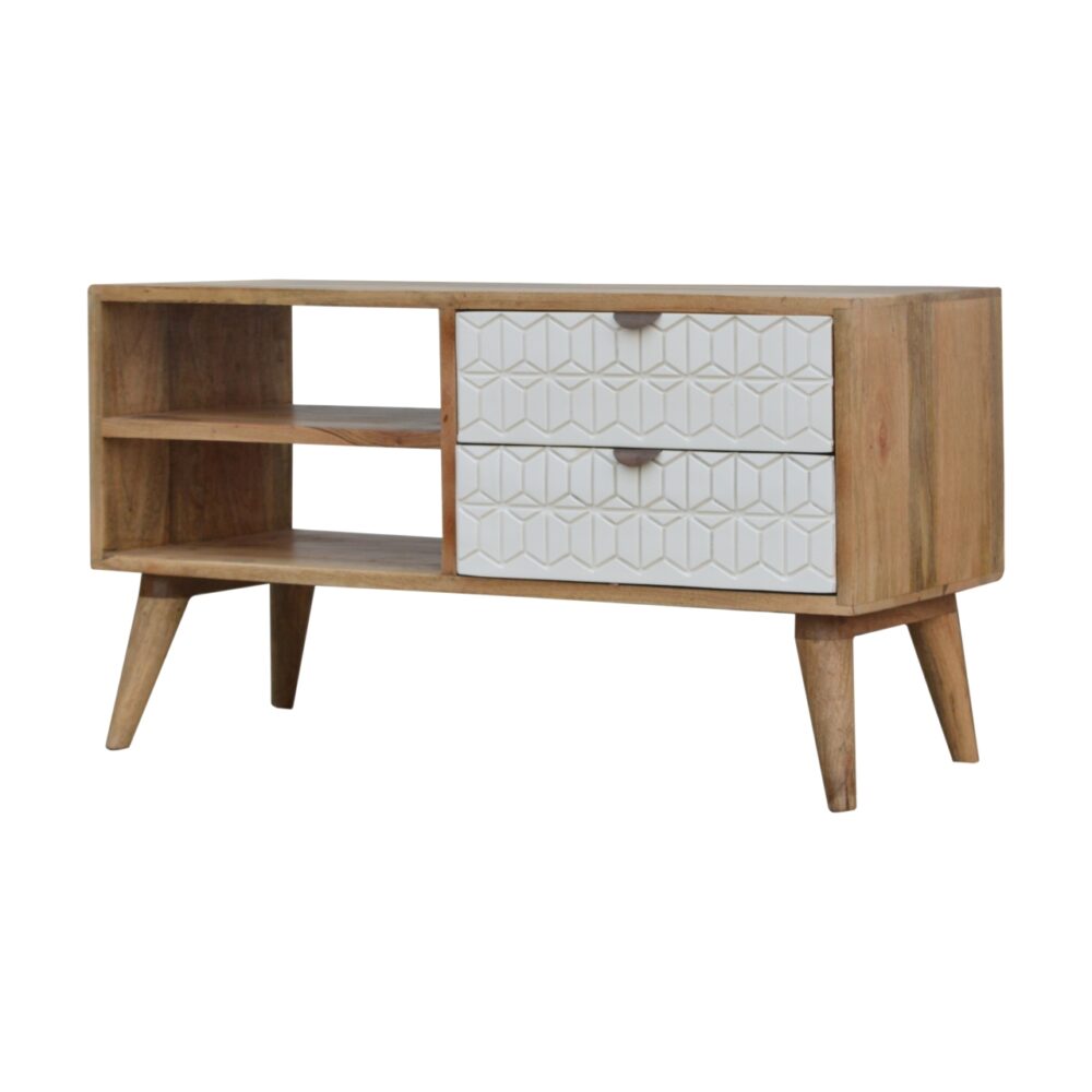 Sleek White Carved Media Unit wholesalers