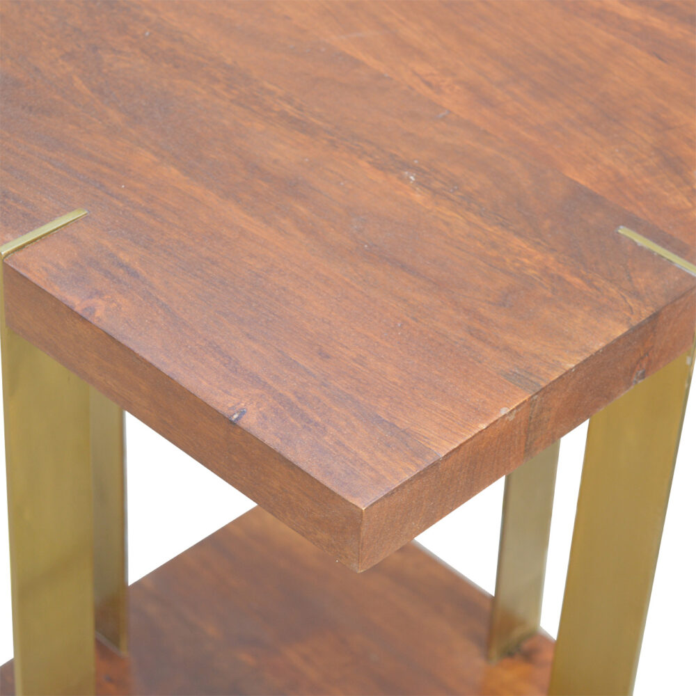Open Chestnut End Table with 4 Gold Panels for resell