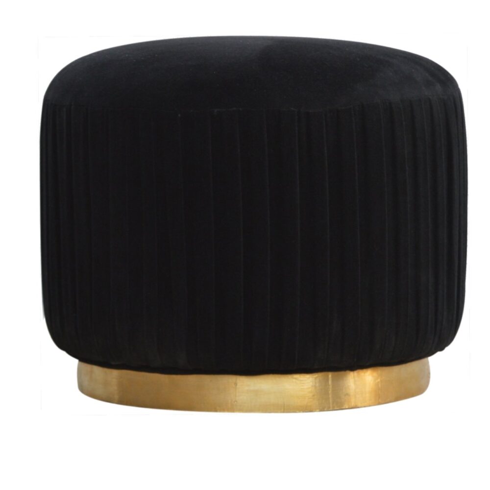 Black Cotton Velvet Pleated Footstool with Gold Base for resale
