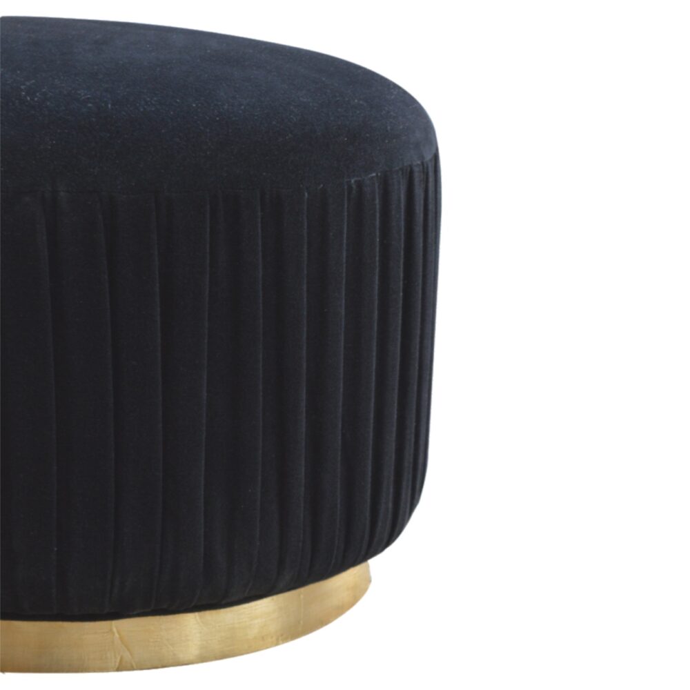 wholesale Black Cotton Velvet Pleated Footstool with Gold Base for resale