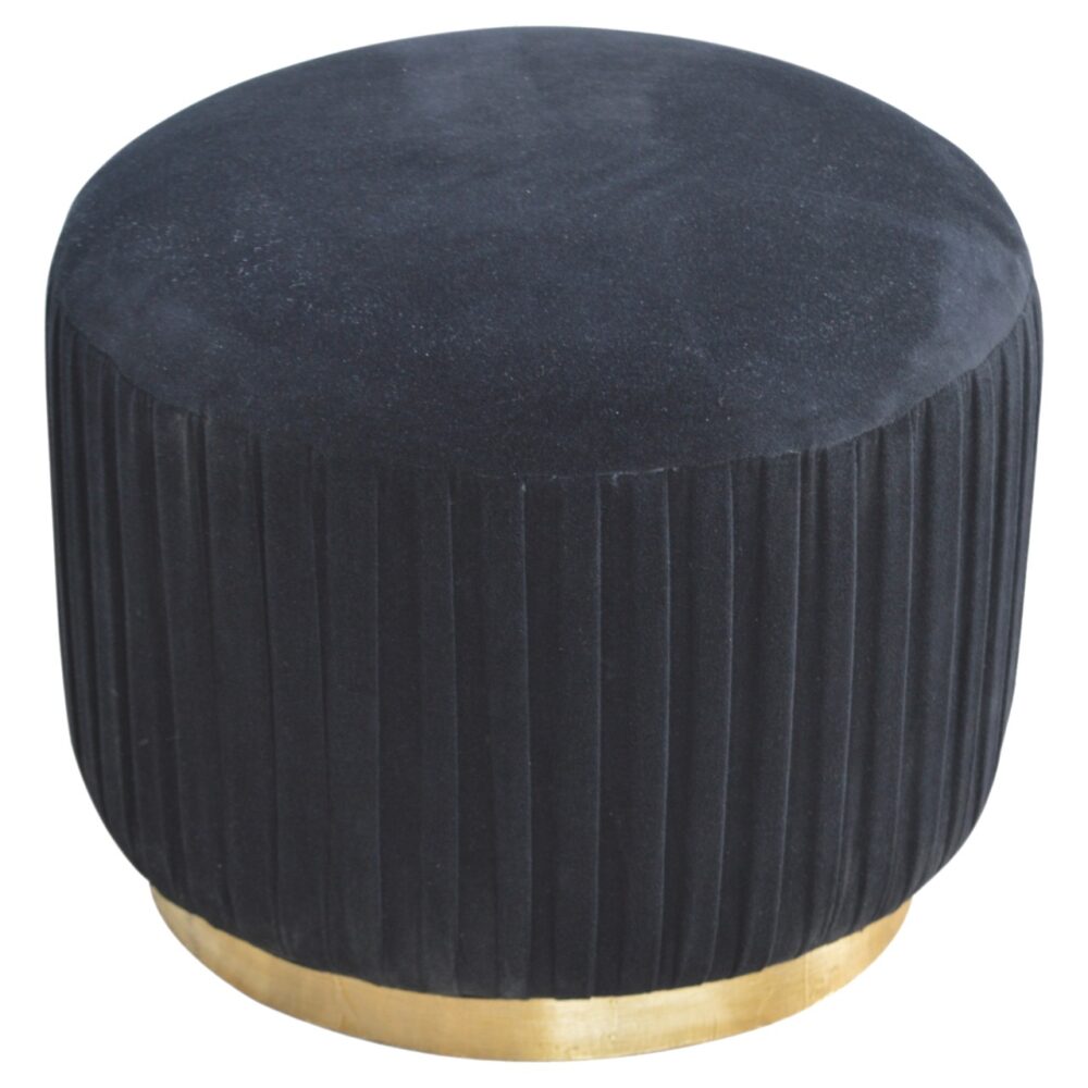 Black Cotton Velvet Pleated Footstool with Gold Base wholesalers
