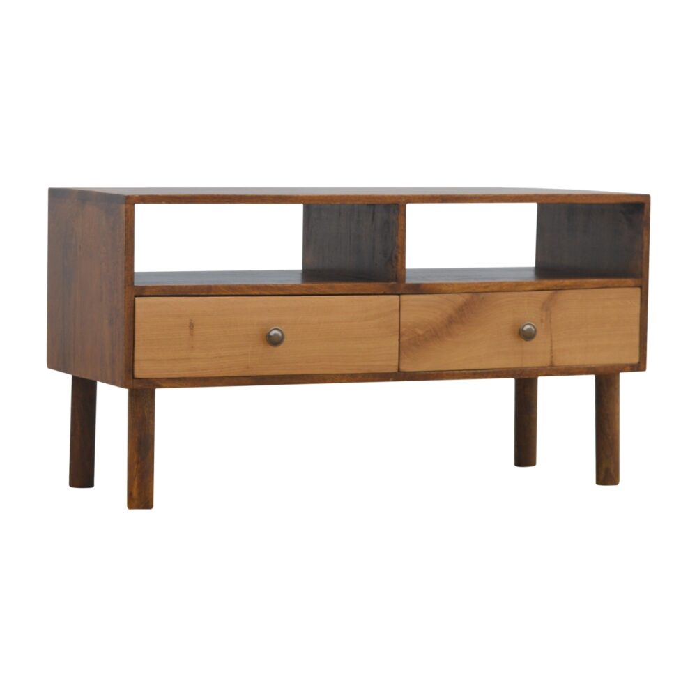 Solid Wood Media Unit with 2 Open Slots and 2 Oak Wood Front Drawers wholesalers