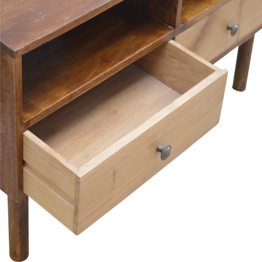 Solid Wood Media Unit with 2 Open Slots and 2 Oak Wood Front Drawers dropshipping