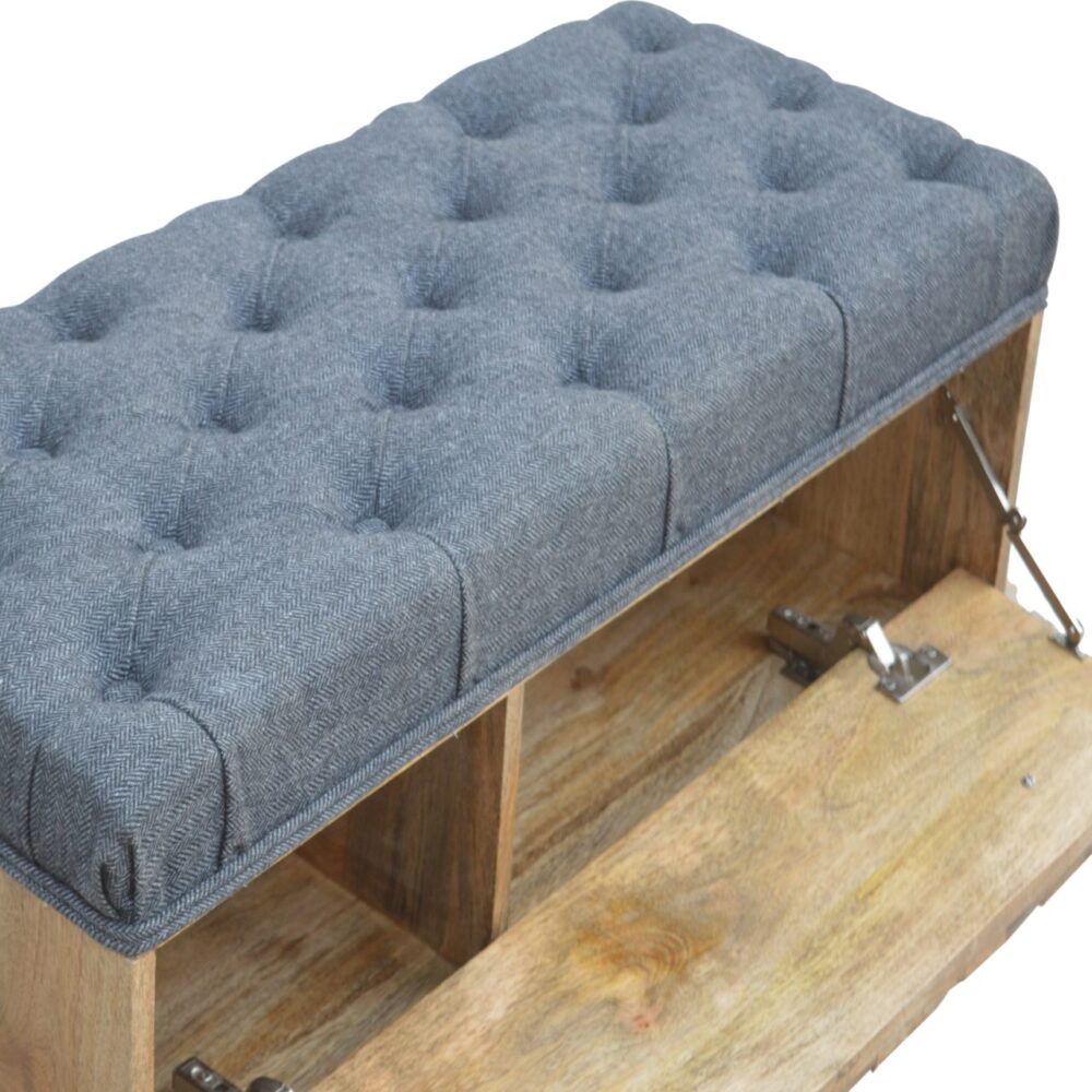 wholesale Diamond Carved Grey Tweed Storage Bench for resale