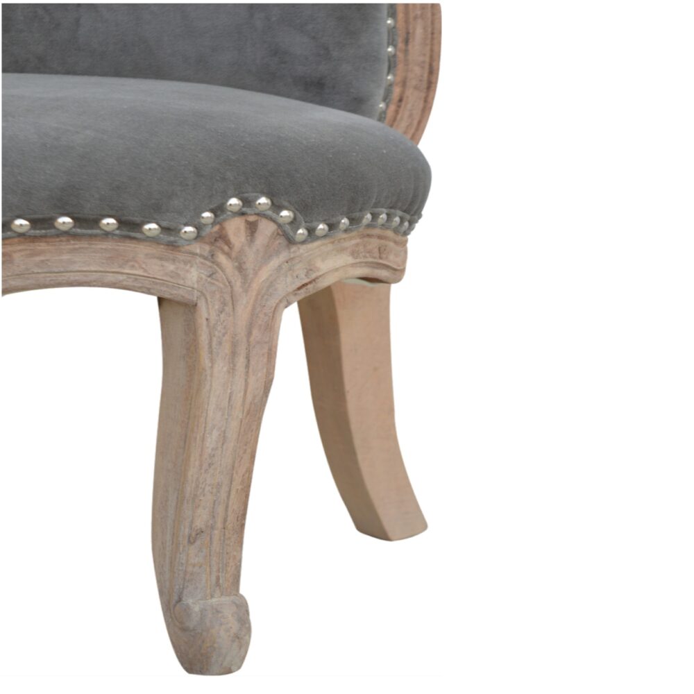 Grey Velvet Studded Chair for reselling