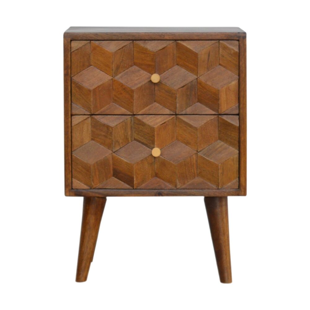 Chestnut Cube Carved Nightstand for resale