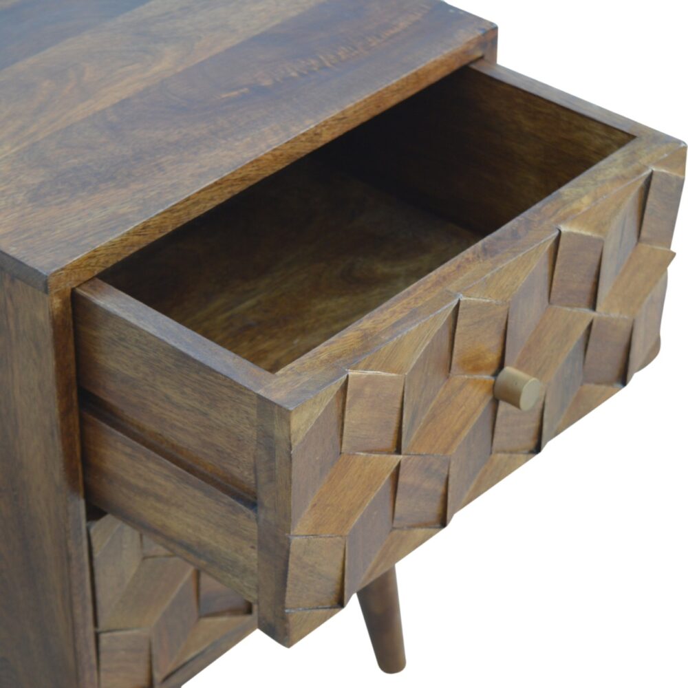 Chestnut Cube Carved Nightstand for resell