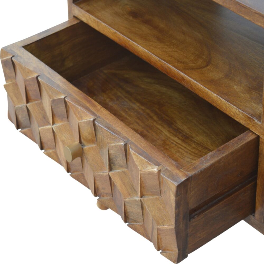 Chestnut Cube Carved TV Unit for reselling