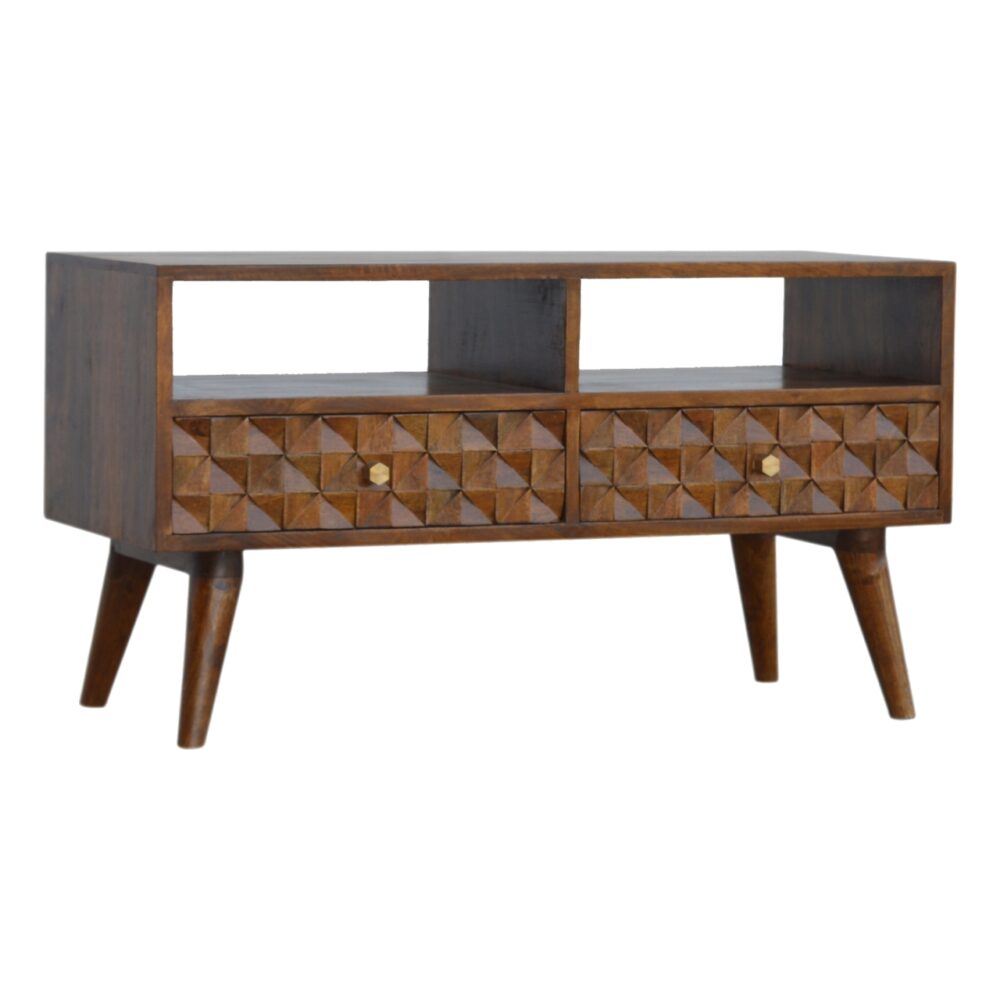 Chestnut Diamond Carved TV Unit wholesalers