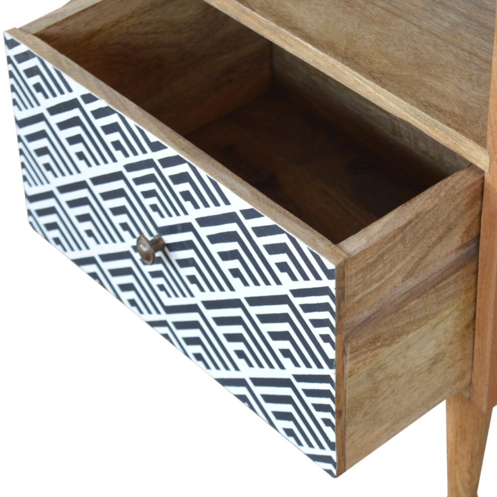 Monochrome Print Bedside with Open Slot for reselling