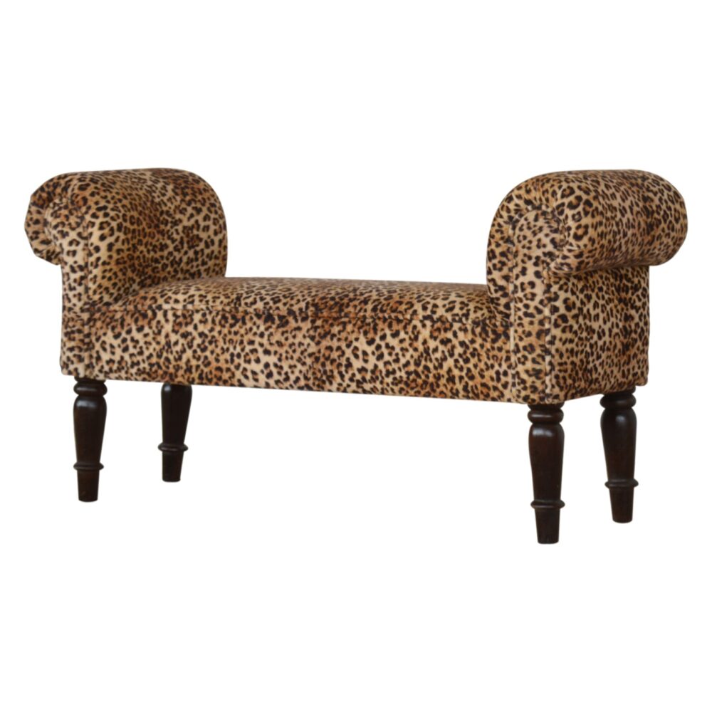 wholesale Leopard Print Velvet Bench with Turned Feet for resale