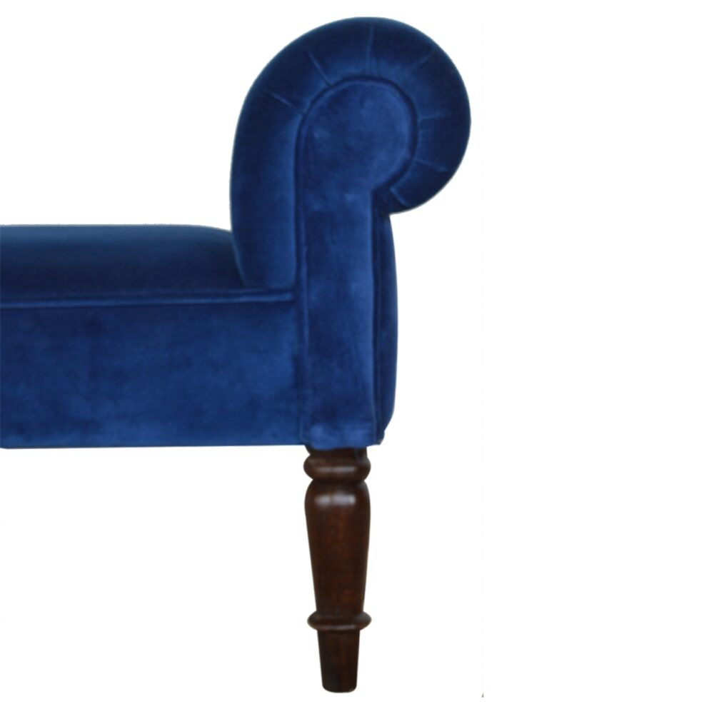 Royal Blue Velvet Bench with Turned Feet for reselling