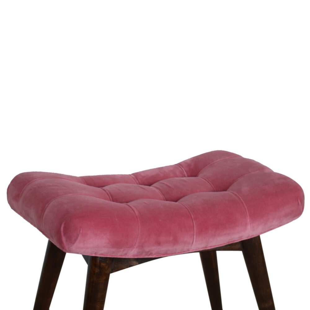 Pink Cotton Velvet Curved Bench for reselling