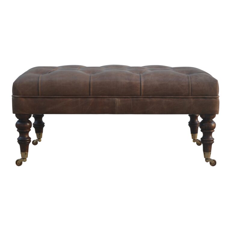 Buffalo Leather Ottoman with Castor Legs for resale