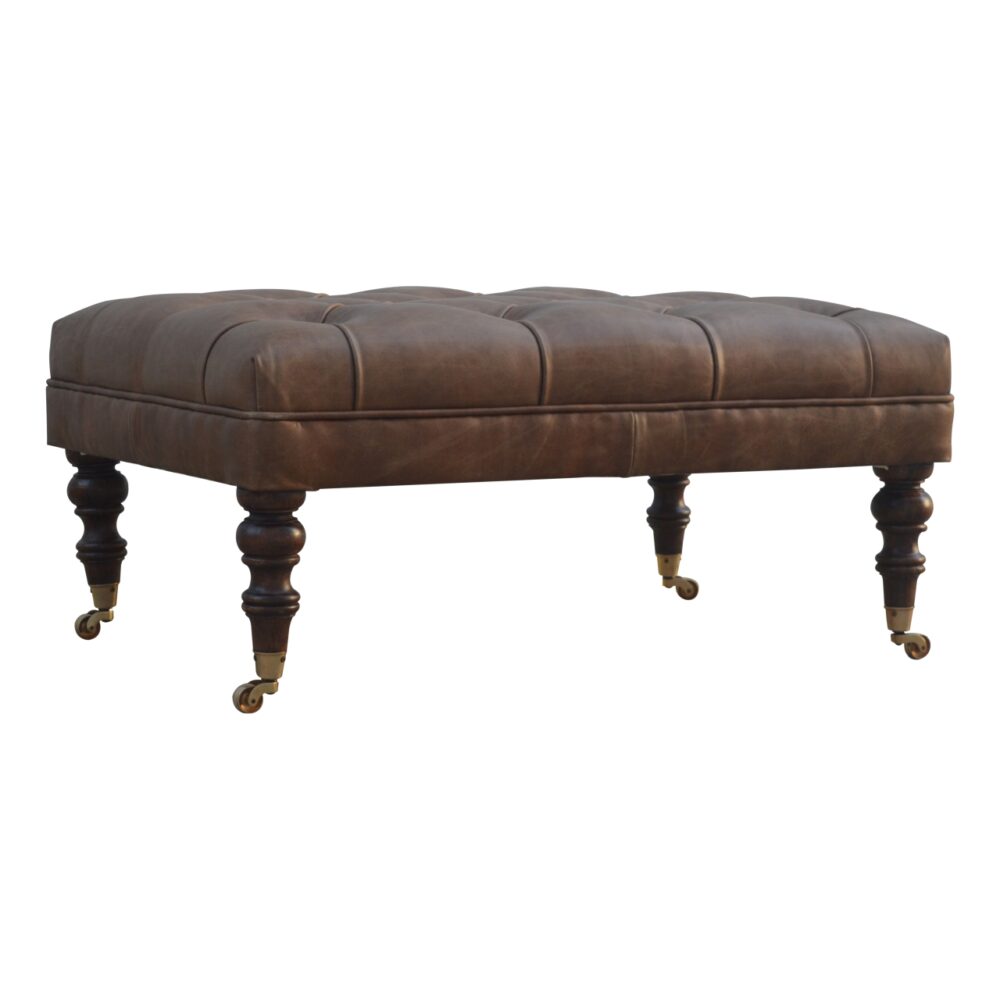 wholesale Buffalo Leather Ottoman with Castor Legs for resale