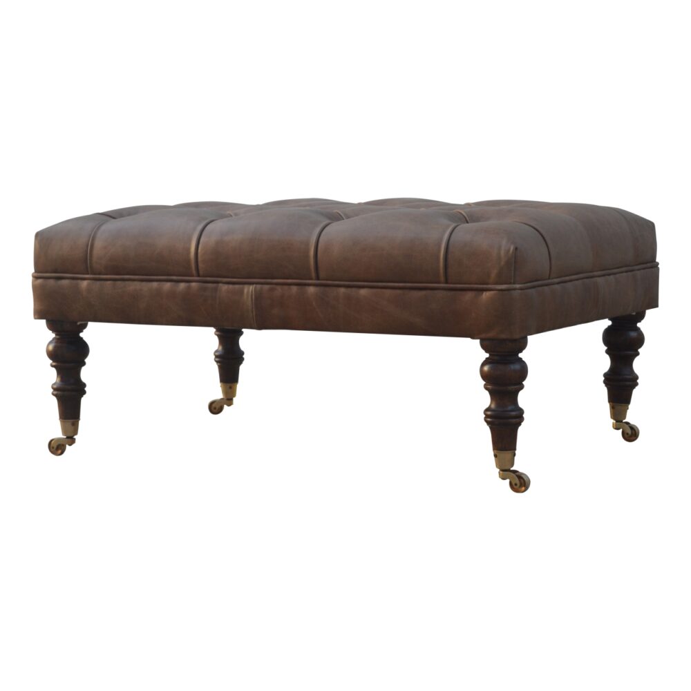 Buffalo Leather Ottoman with Castor Legs dropshipping
