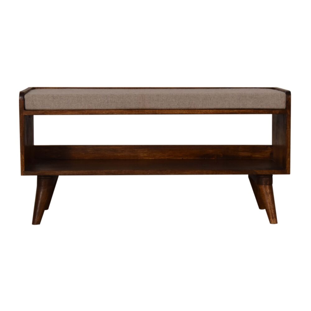 Chestnut bench with brown tweed seat pad wholesalers