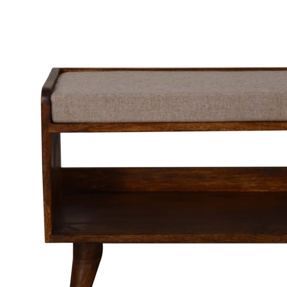 wholesale Chestnut bench with brown tweed seat pad for resale