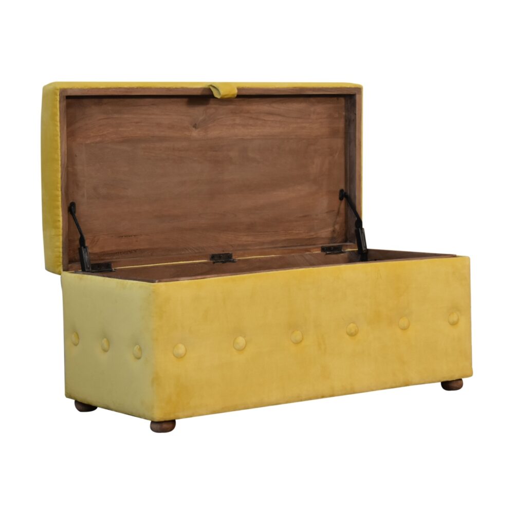 Mustard Lid-up Cotton Velvet Ottoman for resell