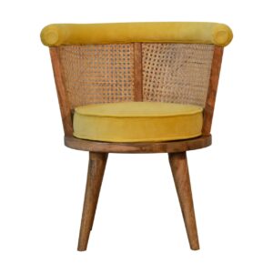 Mustard Cotton Velvet Nordic Rattan Chair for resale