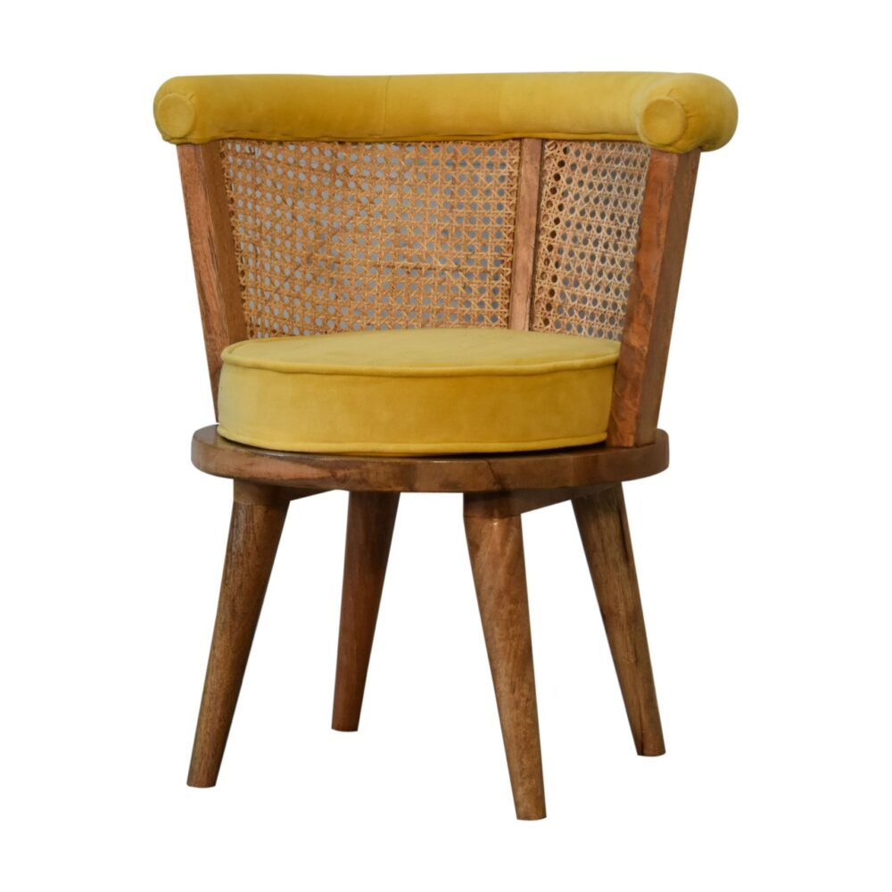 wholesale Mustard Cotton Velvet Nordic Rattan Chair for resale