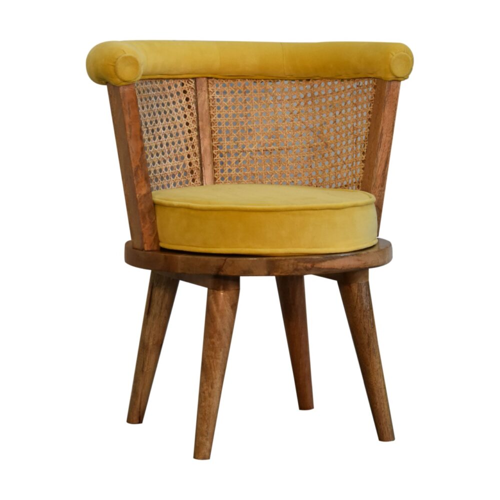 Mustard Cotton Velvet Nordic Rattan Chair dropshipping