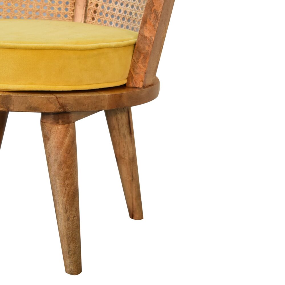 Mustard Cotton Velvet Nordic Rattan Chair for wholesale