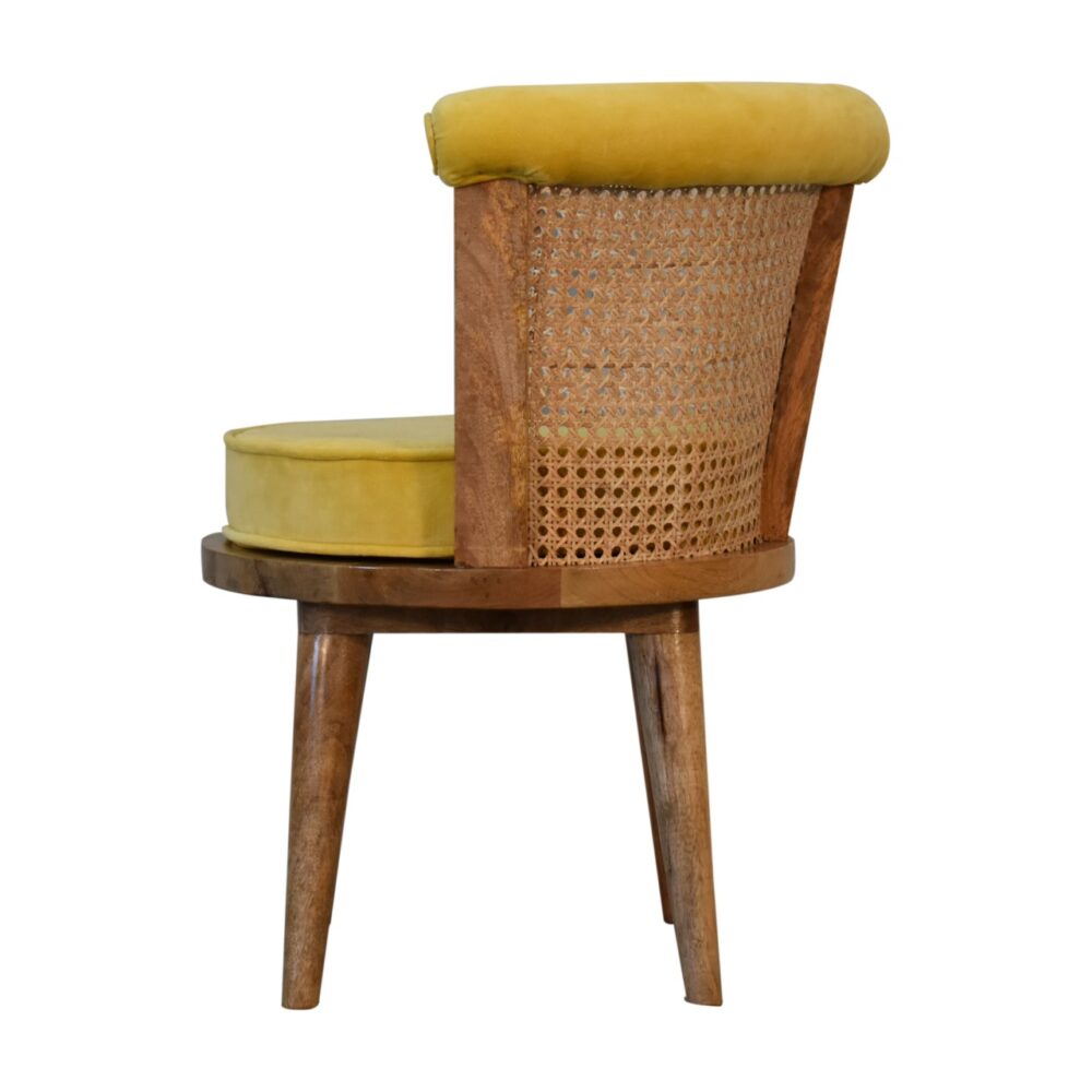 bulk Mustard Cotton Velvet Nordic Rattan Chair for resale