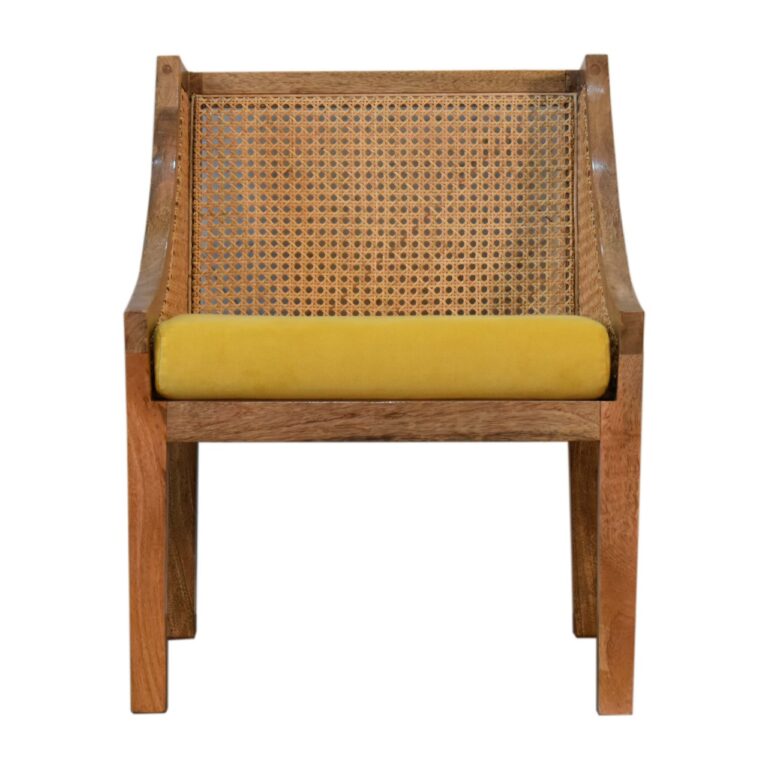 Mustard Cotton Velvet Rattan Chair for resale