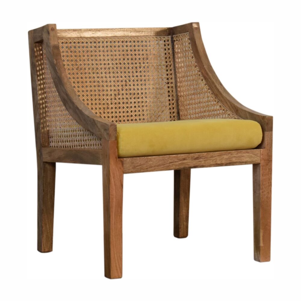 wholesale Mustard Cotton Velvet Rattan Chair for resale