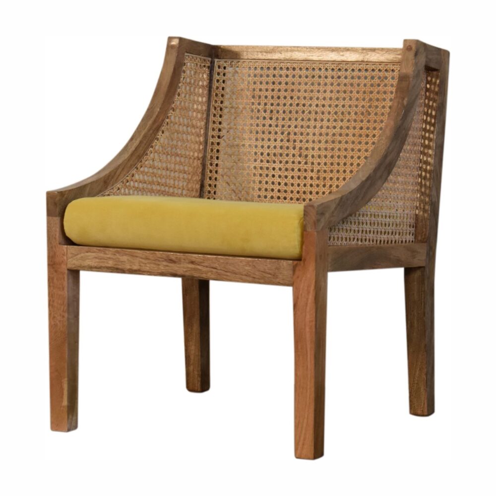 Mustard Cotton Velvet Rattan Chair dropshipping