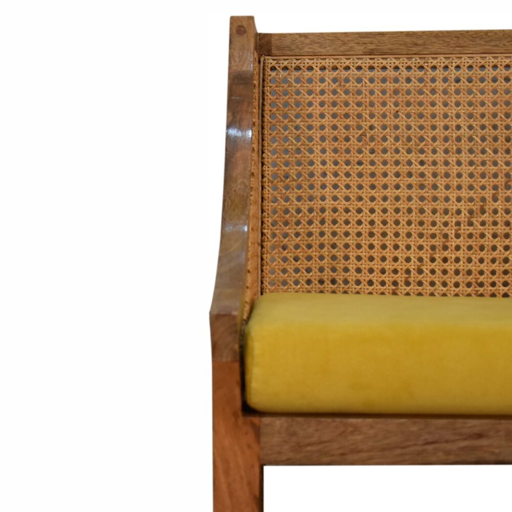 Mustard Cotton Velvet Rattan Chair for reselling