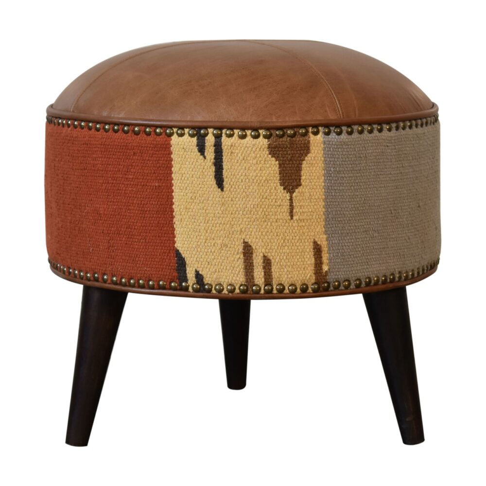 Durrie & Leather Mixed Footstool wholesalers
