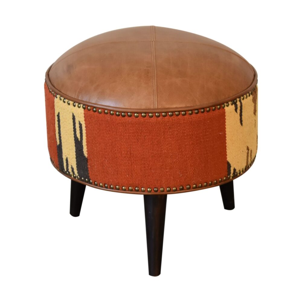 Durrie & Leather Mixed Footstool dropshipping