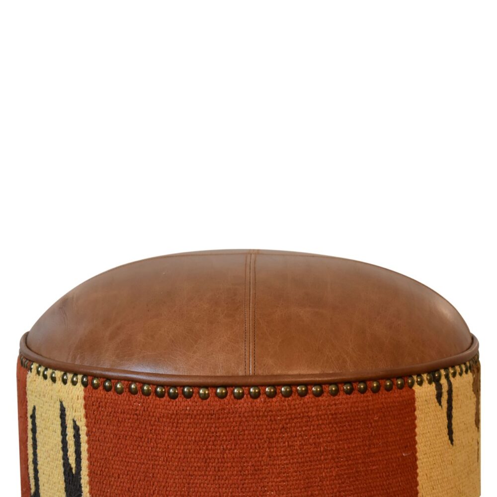 Durrie & Leather Mixed Footstool for resell