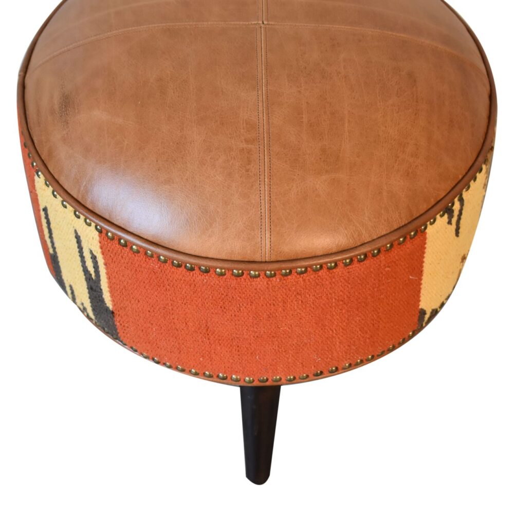 Durrie & Leather Mixed Footstool for reselling