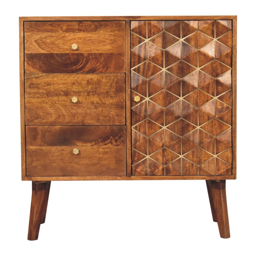 Chestnut Cubed Brass Inlay Cabinet for resale