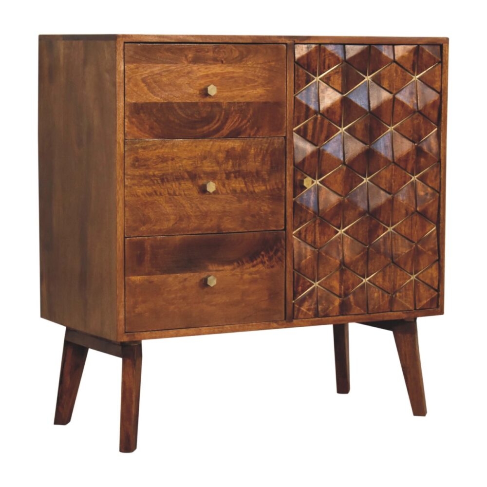 Chestnut Cubed Brass Inlay Cabinet dropshipping